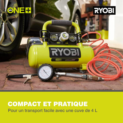 RYOBI 18 V ONE+ Akku-Kompressor PRO R18AC-0 (max. Druck 8,3 bar, Tankinhalt 3,8l, ideal zum Aufpumpe
