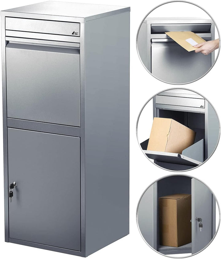 AGT Paketkasten: Stand-Paketbriefkasten mit Rückholsperre, Stahlblech, 2 Schlüssel (Paketklappe, Sta