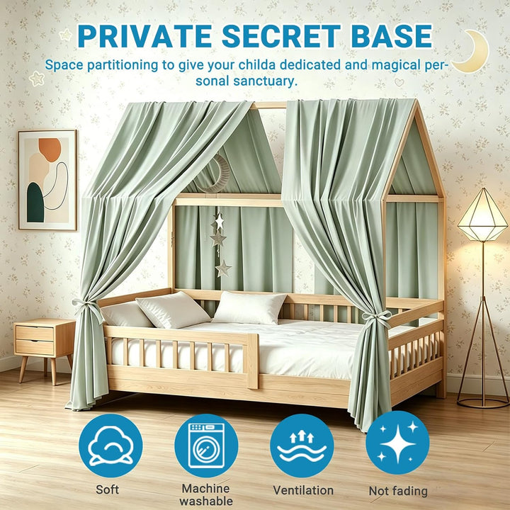 Hausbett Himmel, Betthimmel Hausbett Musselin mit 2 Stück Betthimmel, Stoffhimmel, Baldachin Kinderz