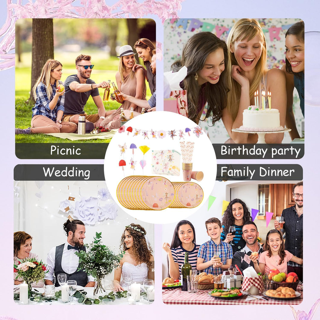 FAELNK Partygeschirr Set Fee Party Geburtstagsdeko Mädchen Feen Geburtstag Partygeschirr Set Bunt Pa
