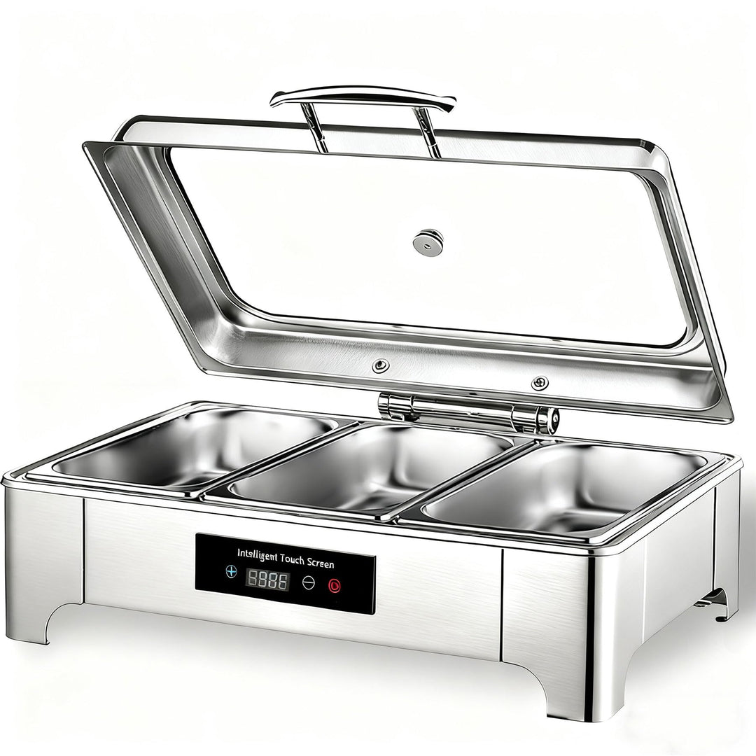Chafing Dish Elektrisch, 9L Edelstahl Speisewärmer Buffetwärmer mit Touch-Temperaturregelung, Warmha