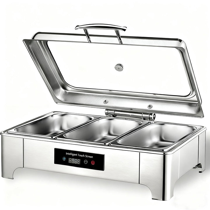 Chafing Dish Elektrisch, 9L Edelstahl Speisewärmer Buffetwärmer mit Touch-Temperaturregelung, Warmha