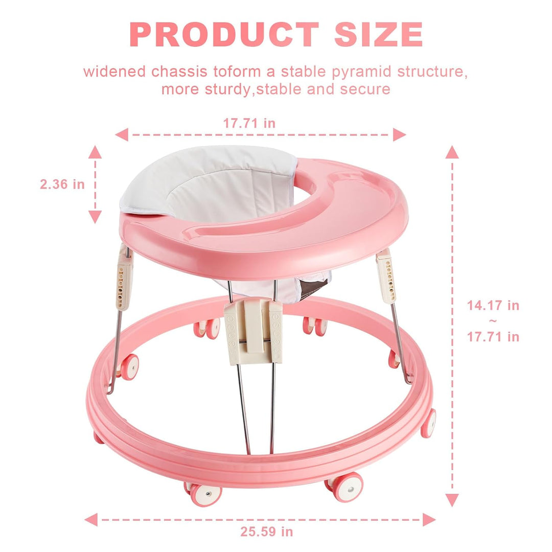 Baby Walker, Faltbar, Anti-Rollover, 5-stufig höhenverstellbar, für 6-15 Monate, Rosa rose, rose