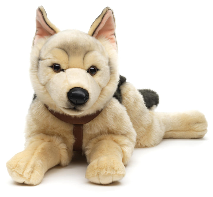 Uni-Toys - Deutscher Schäferhund, liegend (mit Geschirr) - 65 cm (Länge) - Plüsch-Hund, Haustier - P