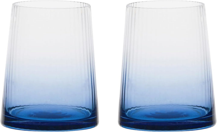 Set mit 2 Empire Blue DOF-Bechern – elegante blaue doppelte altmodische Gläser Tumblergläser Blau, T