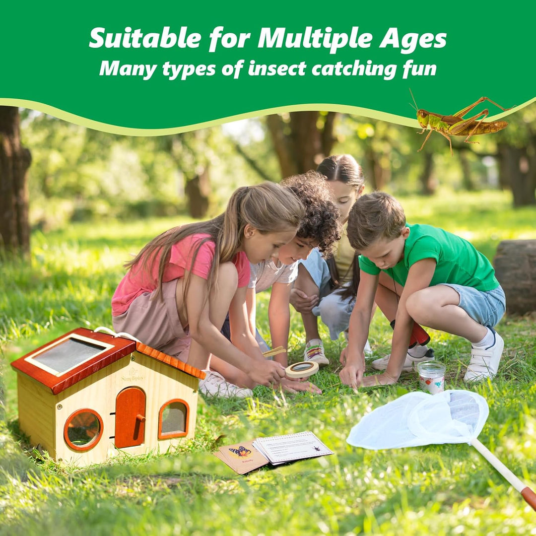 Kinder Forscherset & Bug Catcher für Kinder, Outdoor-Spielzeug mit tragbaren hölzernen Bug Habitat,