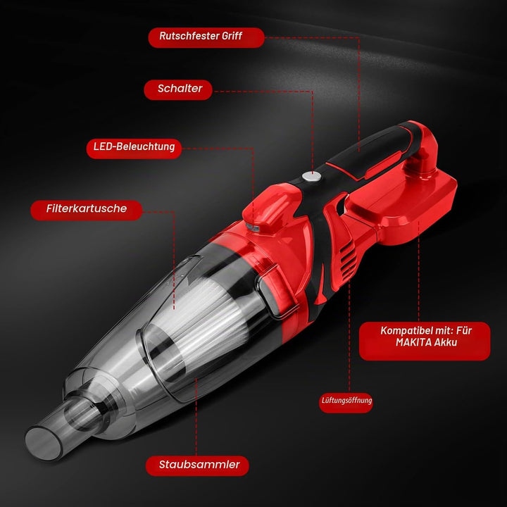 Akku Handstaubsauger, kompatibel mit Milwaukee M 18V-Akku (ohne Batterie), 10000 Pa Tragbar Staubsau