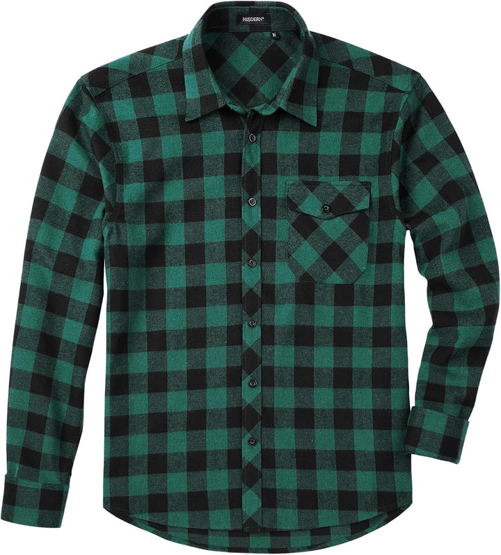 HISDERN Flanellhemd Herren Karierte Hemden Herren Langarm Button Down Baumwolle Holzfällerhemd Regul