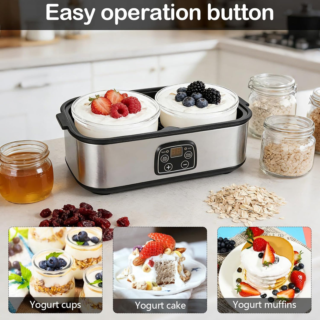 Joghurtbereiter 2L, Joghurt Machine, Digitale Joghurtmaschine aus Edelstahl, Automatischer Joghurt M
