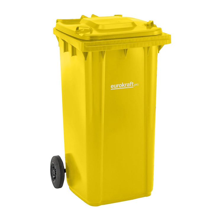 eurokraft | Mülltonne aus Kunststoff DIN EN 840 | Volumen 240 l | BxHxT 580 x 1100 x 740 mm | gelb