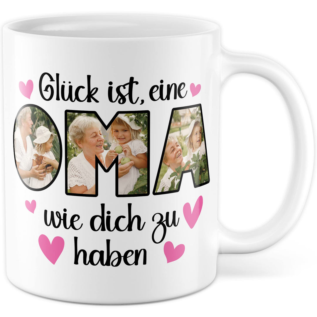 Oma Tasse personalisiert mit Bild, Glück ist eine Oma wie dich zu haben, Geschenk personalisierbar G