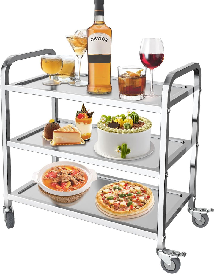 MOOTACO Servierwagen Küchenwagen Edelstahl Rollwagen Gastro Teewagen Transportabräumwagen mit Rollen