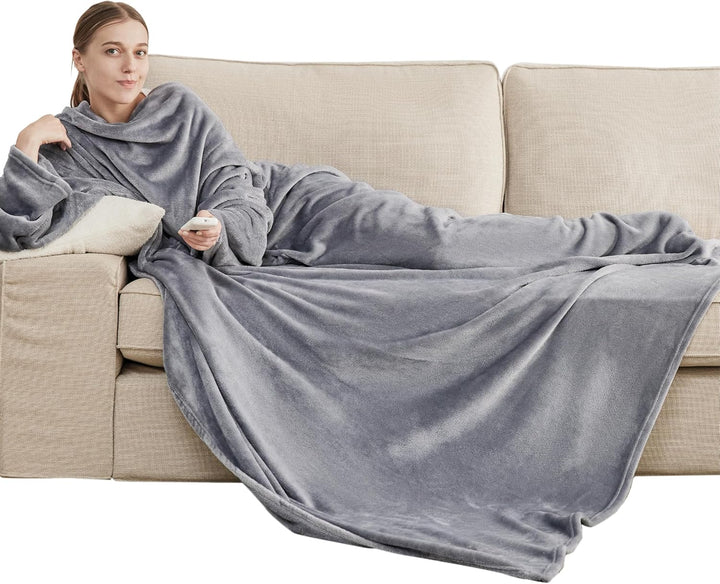 BEDSURE Decke mit Ärmeln als Geschenke für Frauen - Kuscheldecke mit Ärmeln Grau Erwachsene Ärmeldec