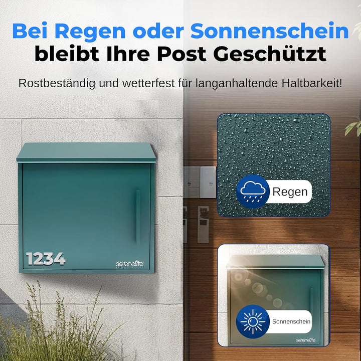 SereneLife Briefkasten, Postkasten- 21x33x35cm, Briefkasten ohne Zeitungsfach- Wetterfest & Rostbest