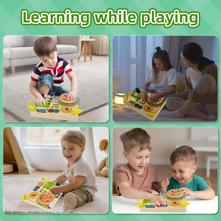 Ulikey Busy Board, Montessori Spielzeug Activity Board mit LED-Lichtschaltern, Motorikspielzeug Holz