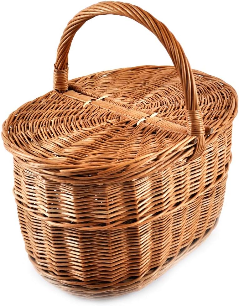 MyBer® Rattankorb Weidenkorb Korb Picknickorb Stabiler Tragekorb mit 2 Deckeln aus Rattan geflochten