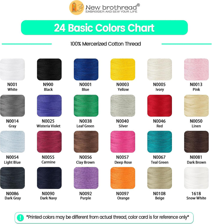 New brothread 24 Grund Farben Mehrzweck 100% Mercerisierte Baumwollfaden 30WT (50S/3) 600M zum Quilt