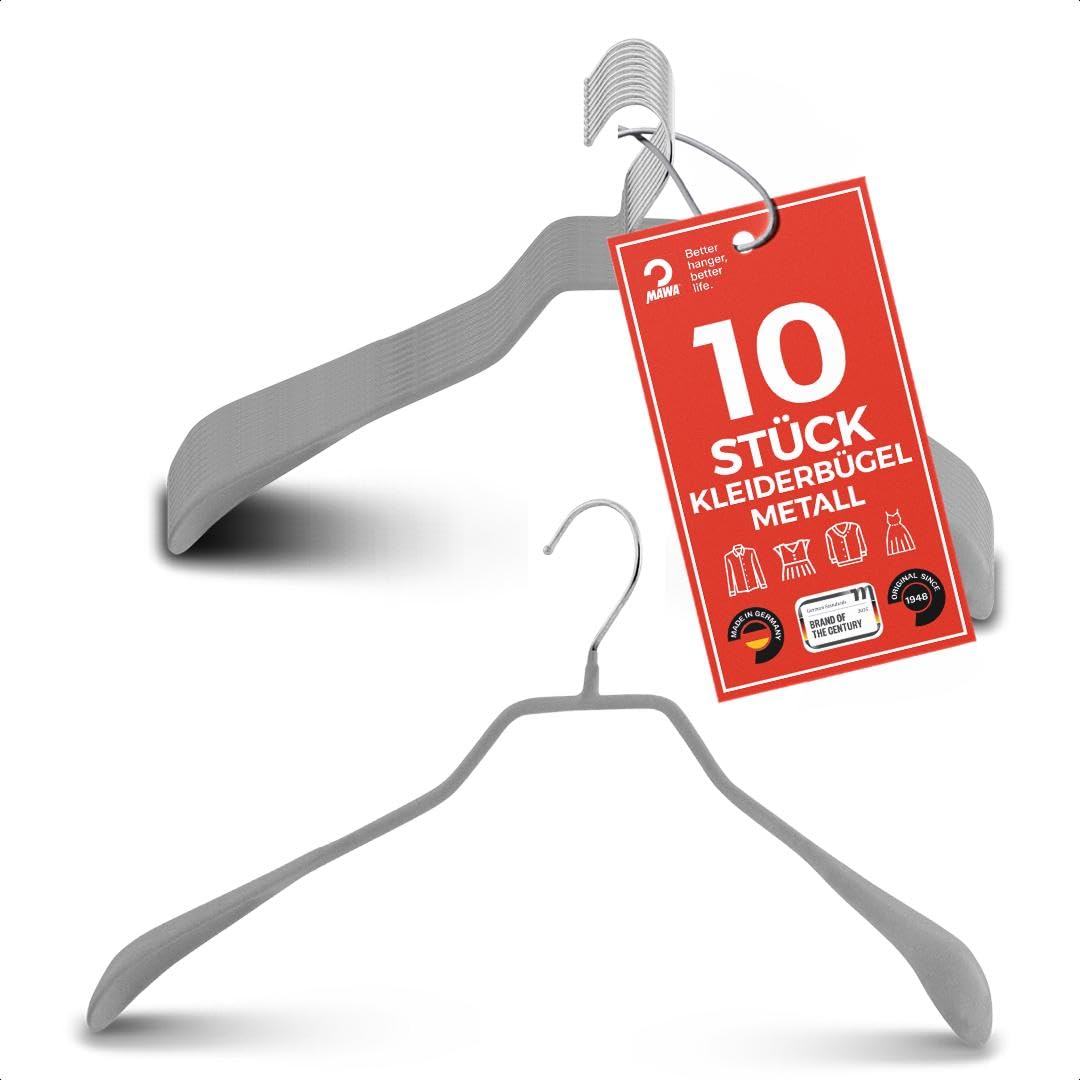 MAWA Kleiderbügel, 10 Stück, körpergeformte Metallbügel für Jacken, Mäntel, Blazer und Jacketts, 360