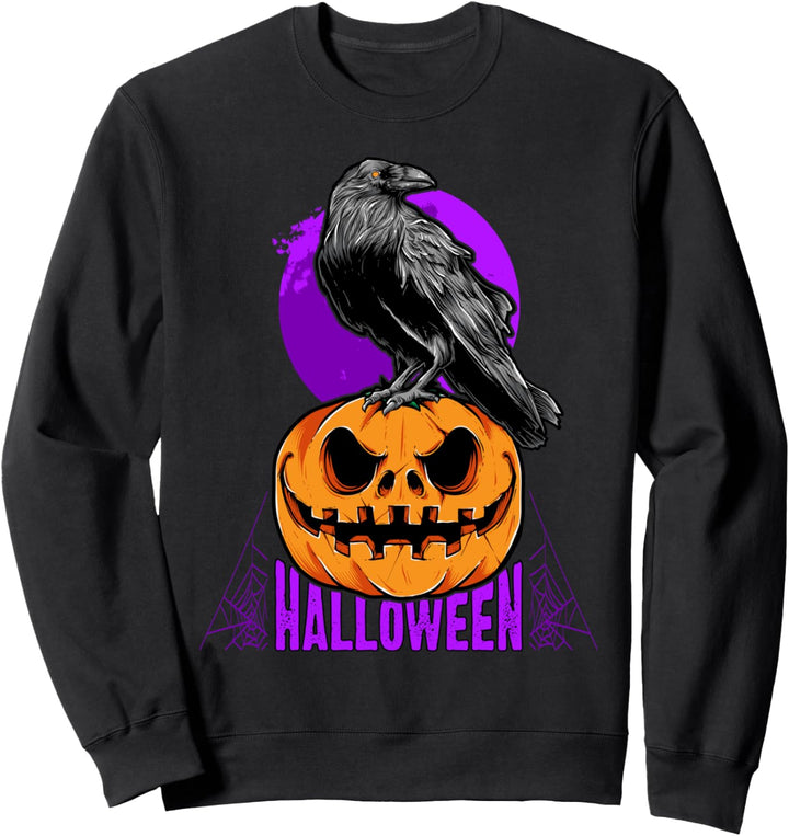Halloween, Krähe, Kürbis, Lila Sweatshirt