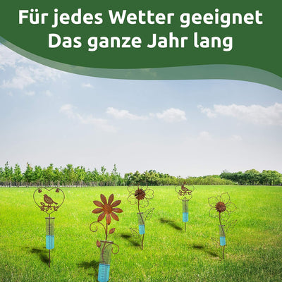 ARTECSIS Regenmesser für Garten mit Erdspiess 109cm hoch I Motiv Vogel aus Metall mit Edelrost