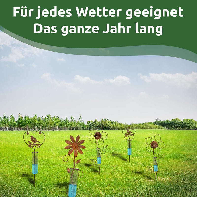 ARTECSIS Regenmesser für Garten mit Erdspiess 109cm hoch I Motiv Vogel aus Metall mit Edelrost