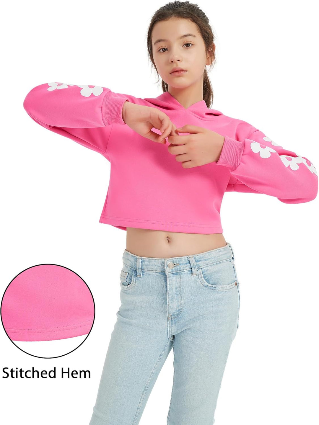 EXARUS Mädchen-Sweatshirt, Oversized/Crop Graphic Hoodie, Buchstabendruck, Rundhalsausschnitt, Pullo