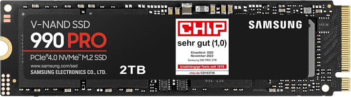 Samsung 990 PRO NVMe M.2 SSD, 2 TB, PCIe 4.0, 7.450 MB/s Lesen, 6.900 MB/s Schreiben, Interne SSD, I