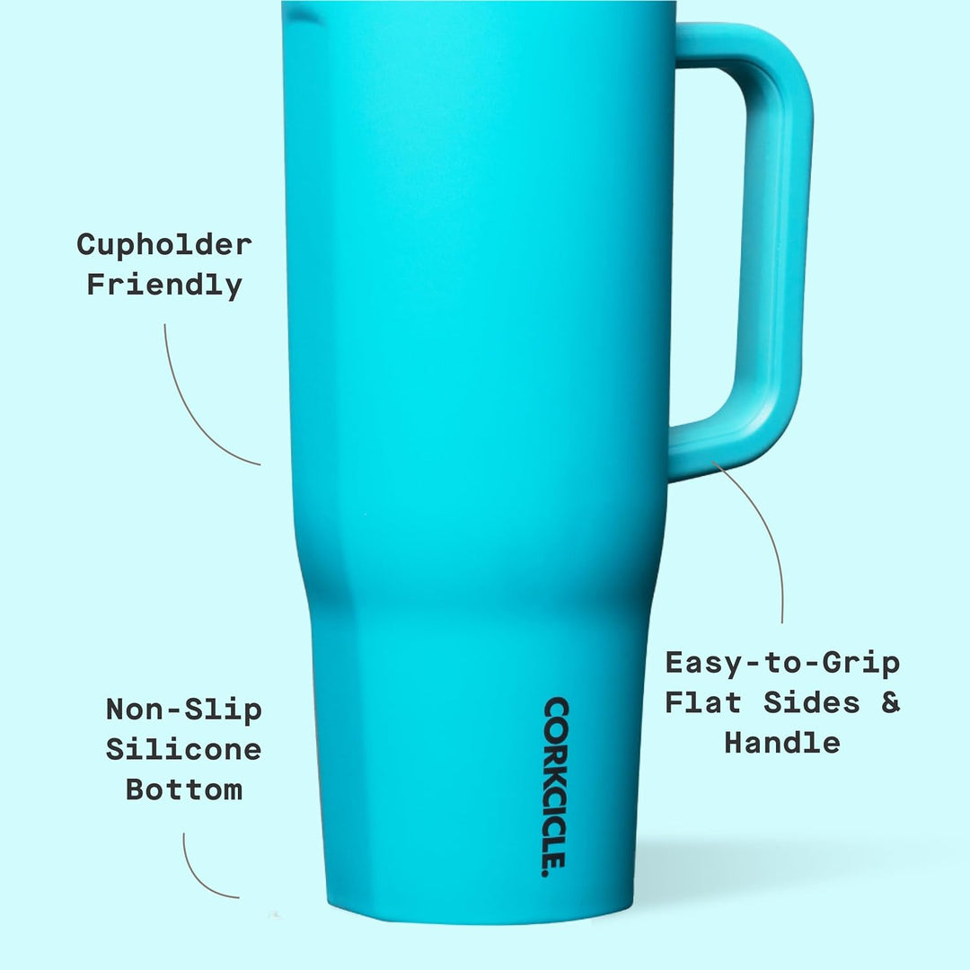 Corkcicle Cruiser Isolierter Becher mit Griff und Strohhalm, Capriblau, 1,2 l, wiederverwendbare Was