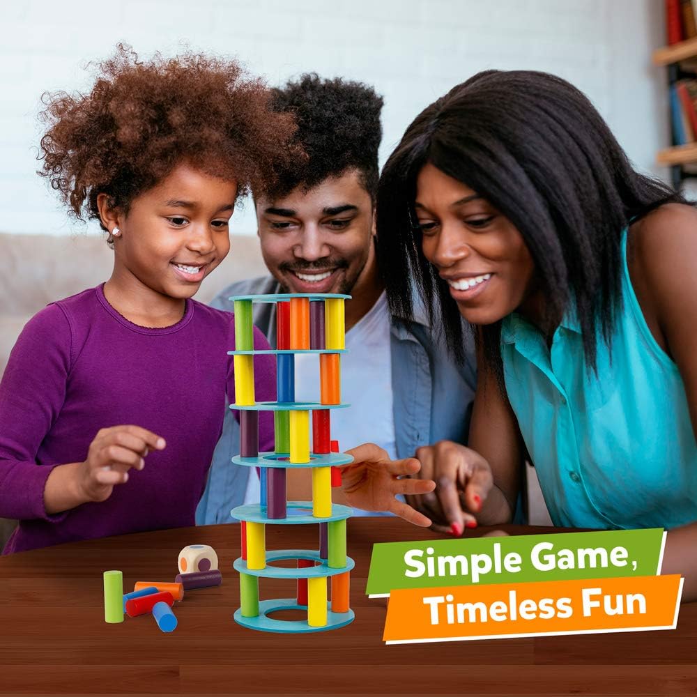 Coogam Hölzern Turm Stapelspiel, Feinmotorik-Bausteine mit Würfeln Schiefer Turm Spielzeug Montessor