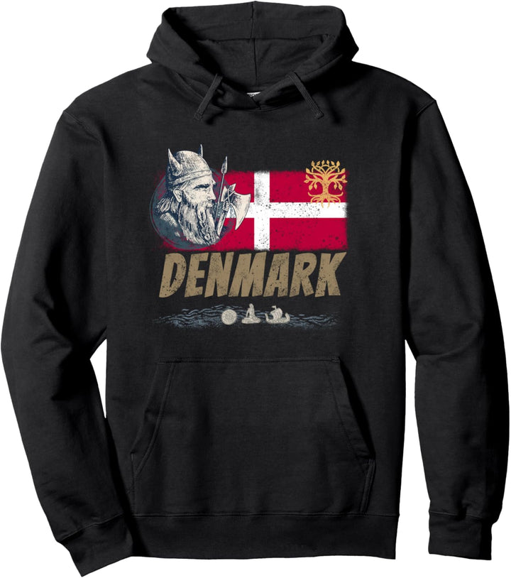 Dänemark Vintage Fahne Wikinger und Schiff Souvenir Pullover Hoodie