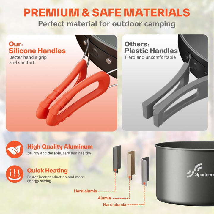 Camping Kochgeschirr Camping Geschirr Set 2 Personen Camping Topf Pfanne Set Und Wasserkocher Mit Ta