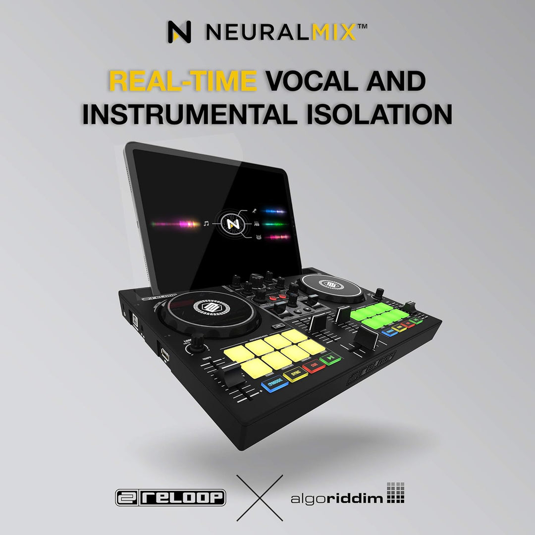 Reloop Buddy Kompakter 2-Kanal DJ Controller für Algoriddim DJay auf iOS, PadOS, Android, Mac und PC