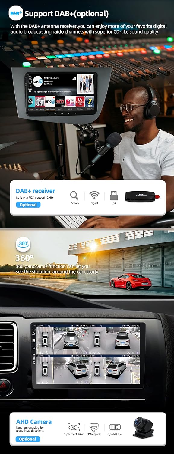 YUNTX Android 12 [4GB+64GB] Radio für Seat Leon MK2 2005-2012-[Eingebautes CarPlay/Android Auto/DSP/