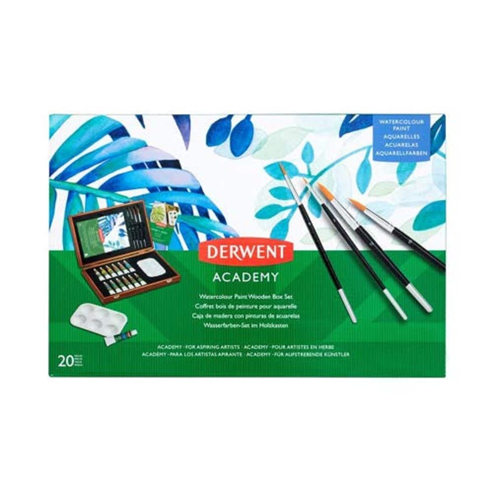 Derwent Academy Acryl Malset, Acrylfarben in einer Geschenk-Box aus Holz, Malen, 18er-Set, Inklusive