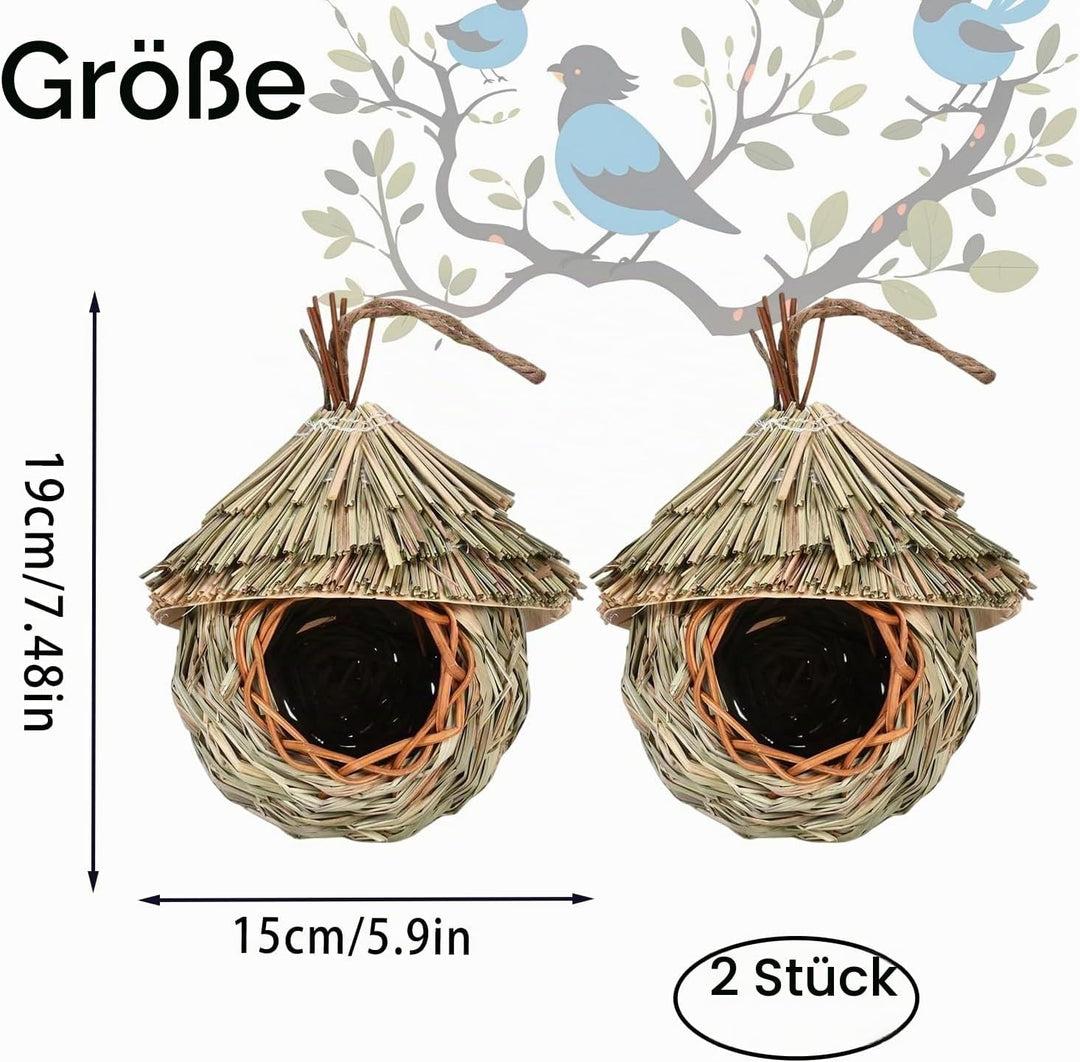 2 Stück Nistkästen, Vogelnest, Handgewebte Vogelhäuser, Vogelhäus zum Aufhängen, Gras Bird Nest für