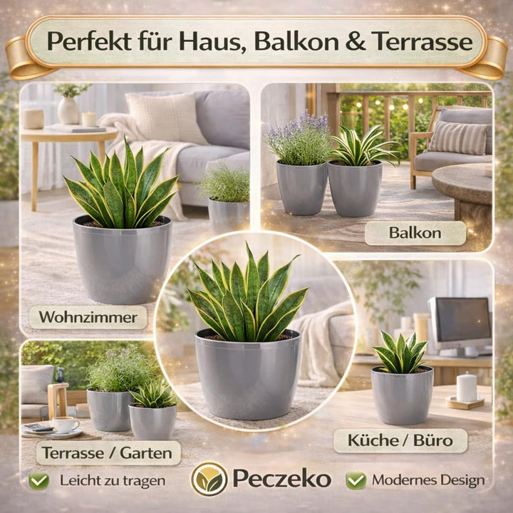 PECZEKO Glänzende Blumentöpfe - Deko Pflanztopf für Blumen & Kräuter - Langlebige & leichte runde Ku