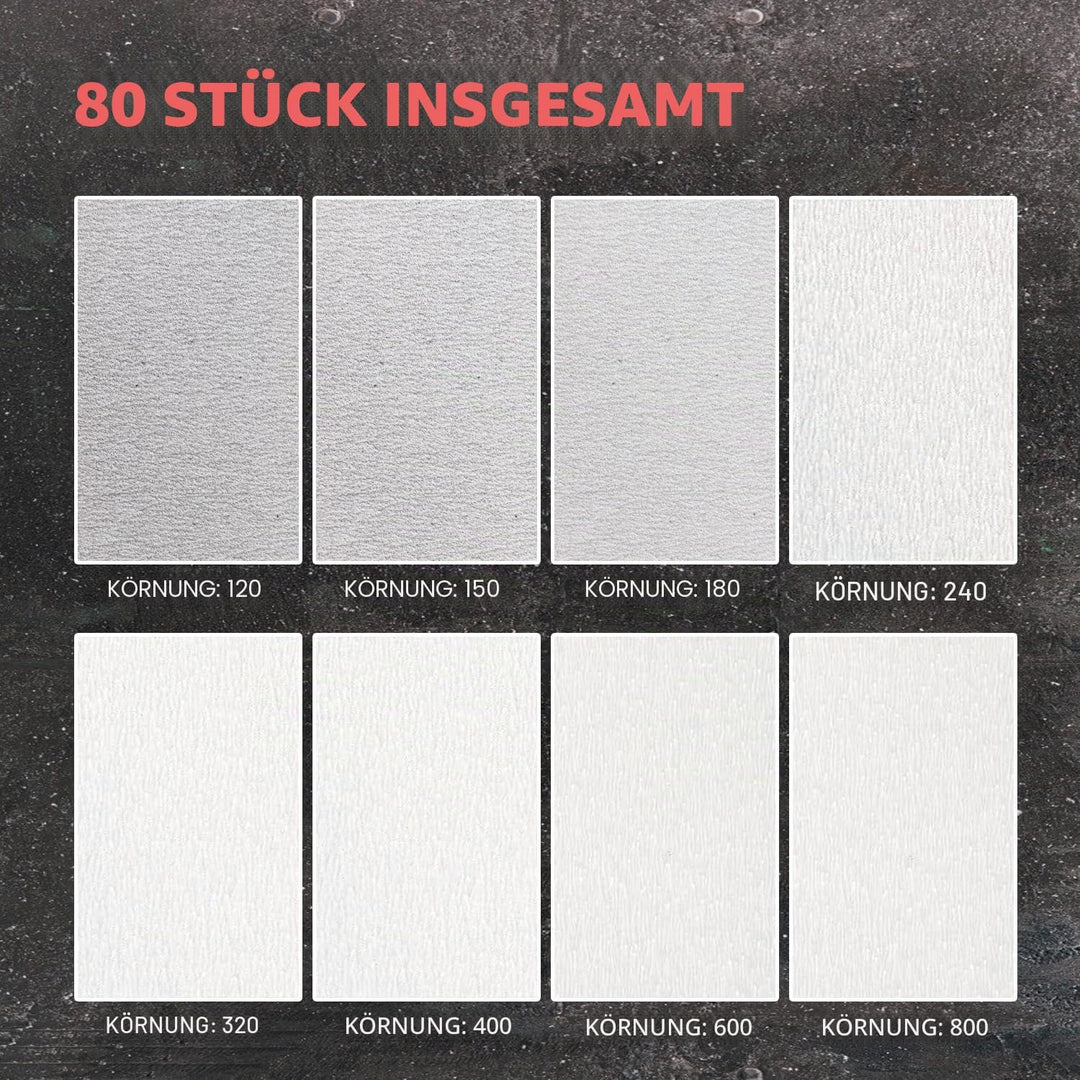 80 Stück Weiss Beschichtetes Aluminiumoxid Trocken Schleifpapier Set 93x230mm / 9 x 3,6 Zoll, Allgem