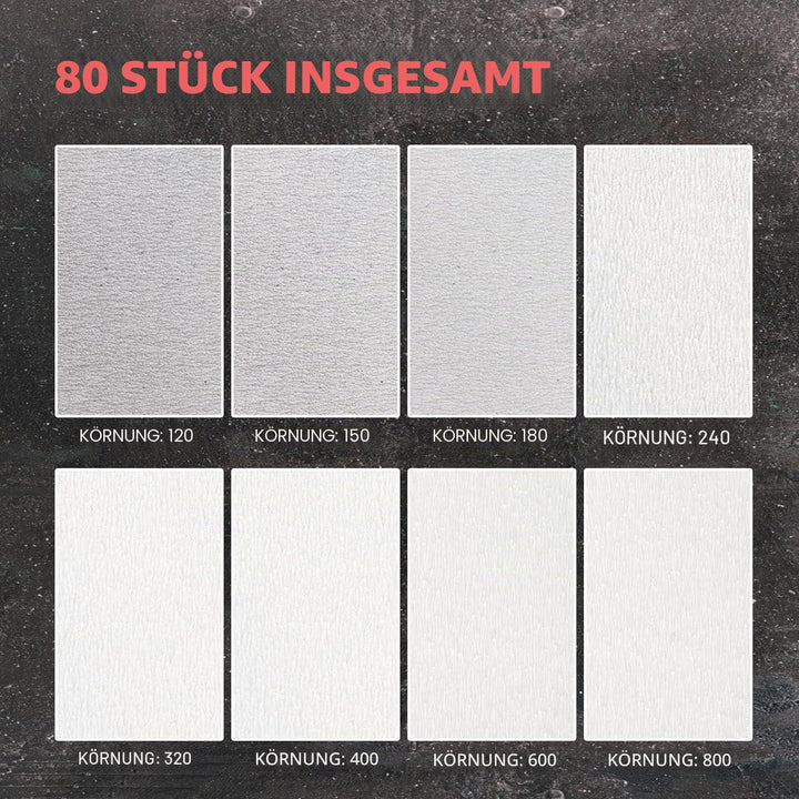 80 Stück Weiss Beschichtetes Aluminiumoxid Trocken Schleifpapier Set 93x230mm / 9 x 3,6 Zoll, Allgem