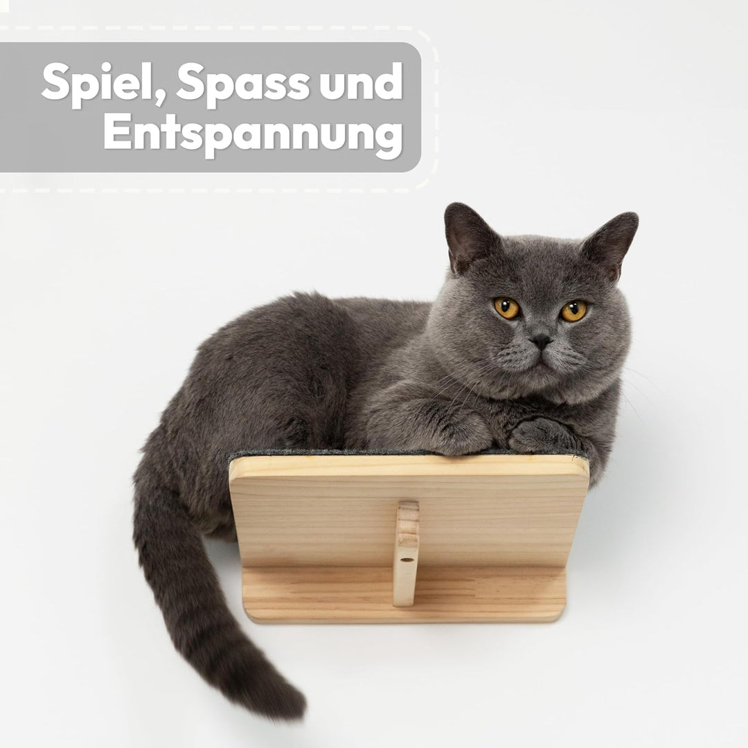 Katzen Wand-Hängematten Set – 2 Hängematten & 3 Plattformen aus Massivholz & Sisal Modularer Katzen