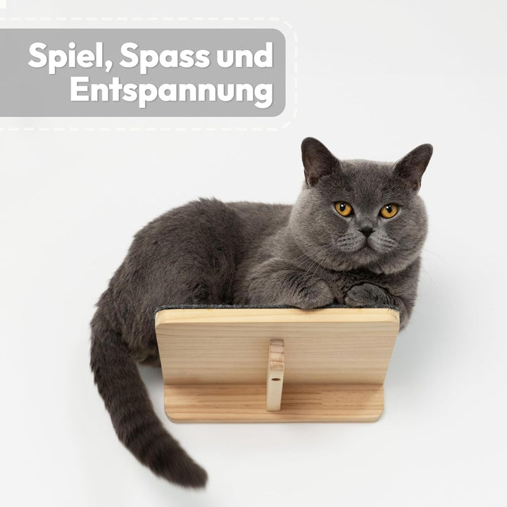 Katzen Wand-Hängematten Set – 2 Hängematten & 3 Plattformen aus Massivholz & Sisal Modularer Katzen