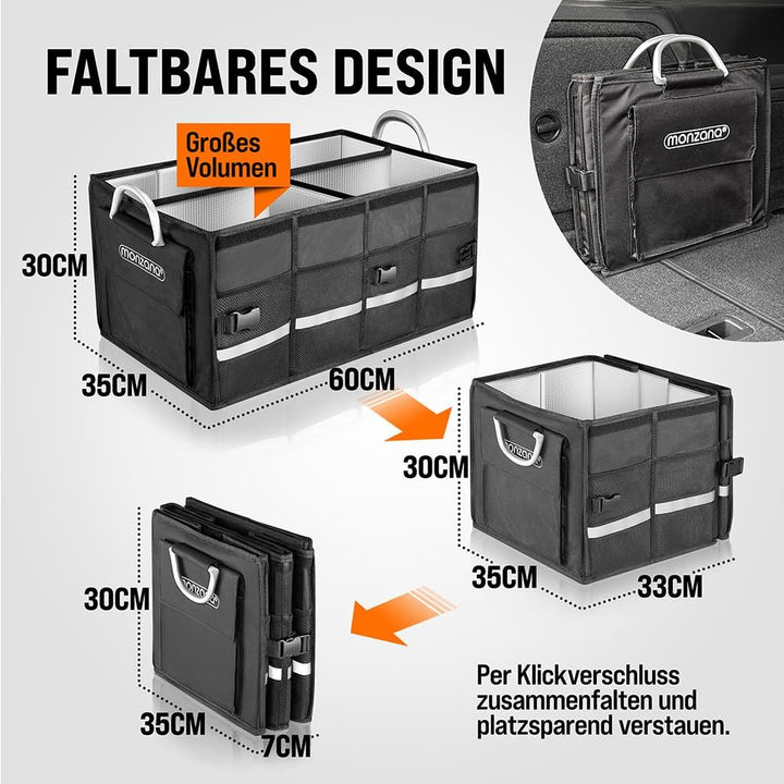 Monzana® Kofferraum Organizer Deckel 68L Isolierung Alu-Griffe Trennwände Wasserdicht Faltbar MDF Wä