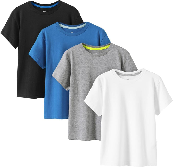 LAPASA Kinder T Shirt 100% Baumwolle 4er Pack Unisex 3-13 Jahre/ 95-165 Jungen Jungs Sport Tshirt K0