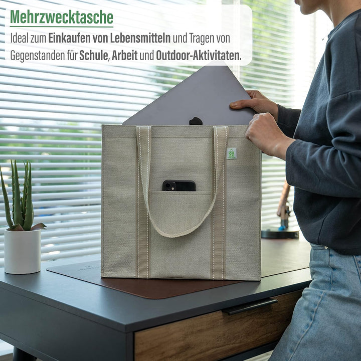 VENO 4-er Pack wiederverwendbare Einkaufstaschen mit festem Boden, Fronttasche, Mehrzweck-Einkaufsta