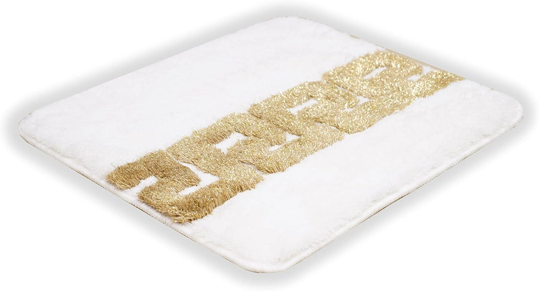 Belle Arti Luxus Badematte Badvorleger Badezimmer Teppich in schwarz Weiss Gold Mäander 100% Acryl -