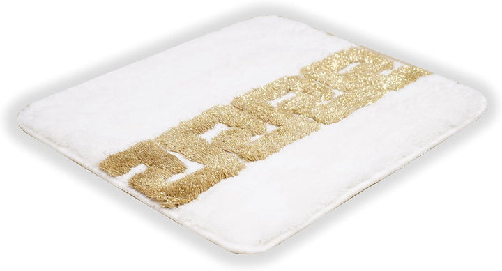 Belle Arti Luxus Badematte Badvorleger Badezimmer Teppich in schwarz Weiss Gold Mäander 100% Acryl -