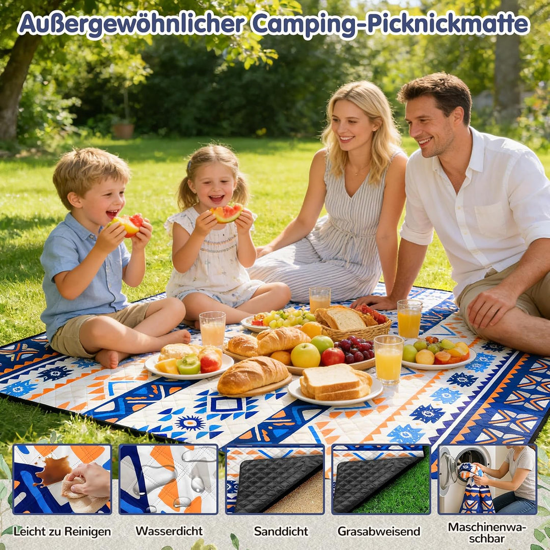 Ulikey Picknickdecke, 200 x 200 cm Stranddecke Sandfrei, Boho Picknickdecke Wasserdicht Isoliert, Tr