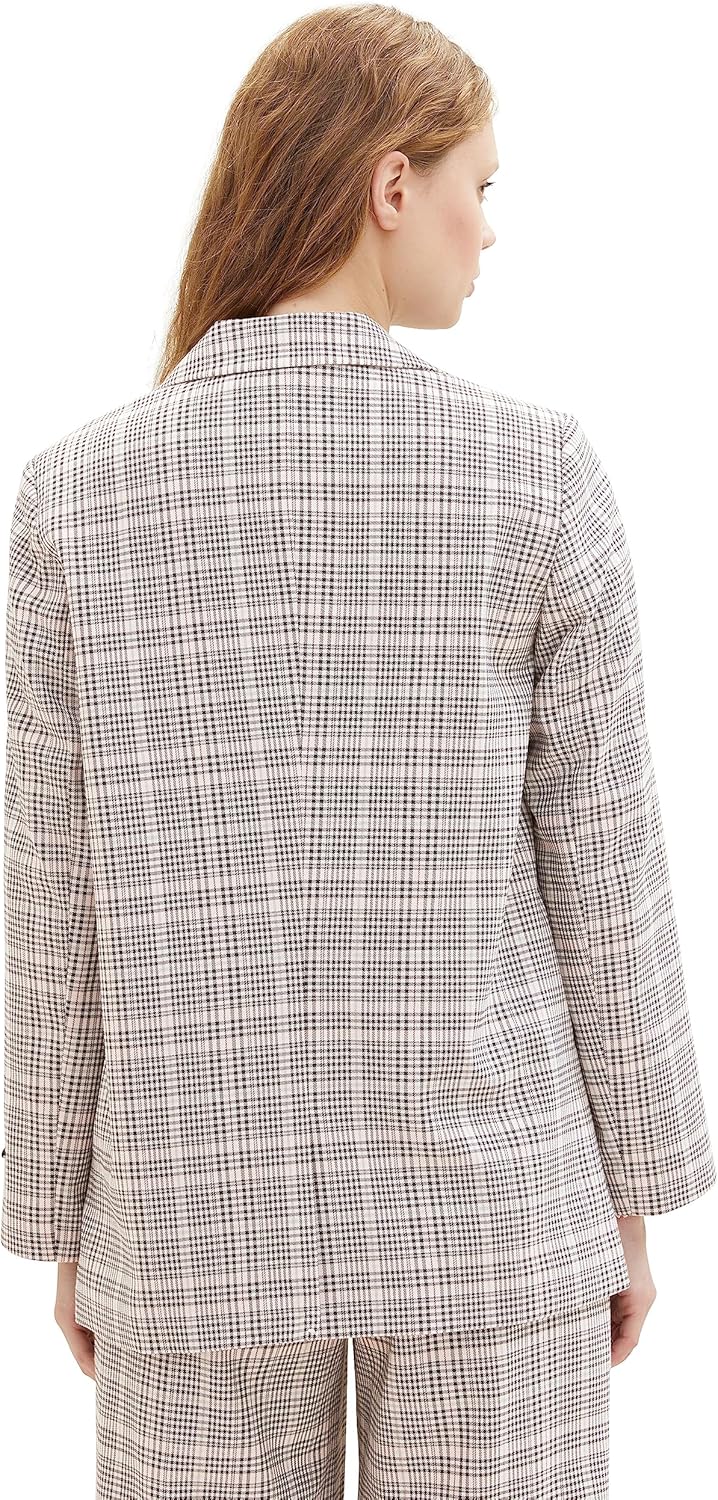 TOM TAILOR Denim Damen Loose Fit Blazer mit Karomuster XS 32456-rose Grey Check, XS 32456-rose Grey