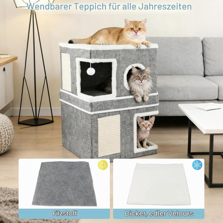 Katzenhöhle, Katzenbett, Faltbares Katzenhaus, Katzenhöhle | 3 Schicht Würfel Grosser Raum Katzenbet