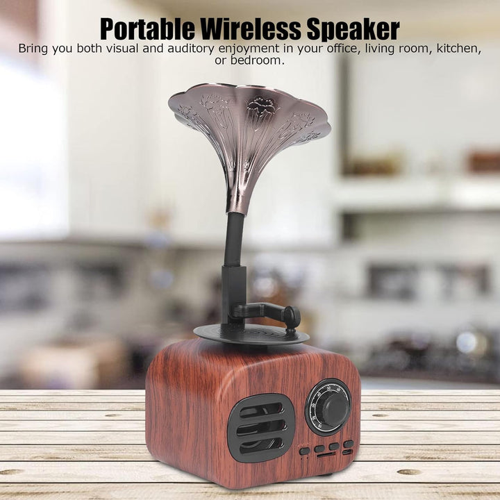MOUMOUTEN Retro-Grammophon, Musikbox, tragbarer kabelloser Vintage-Lautsprecher, 5 W USB, wiederaufl