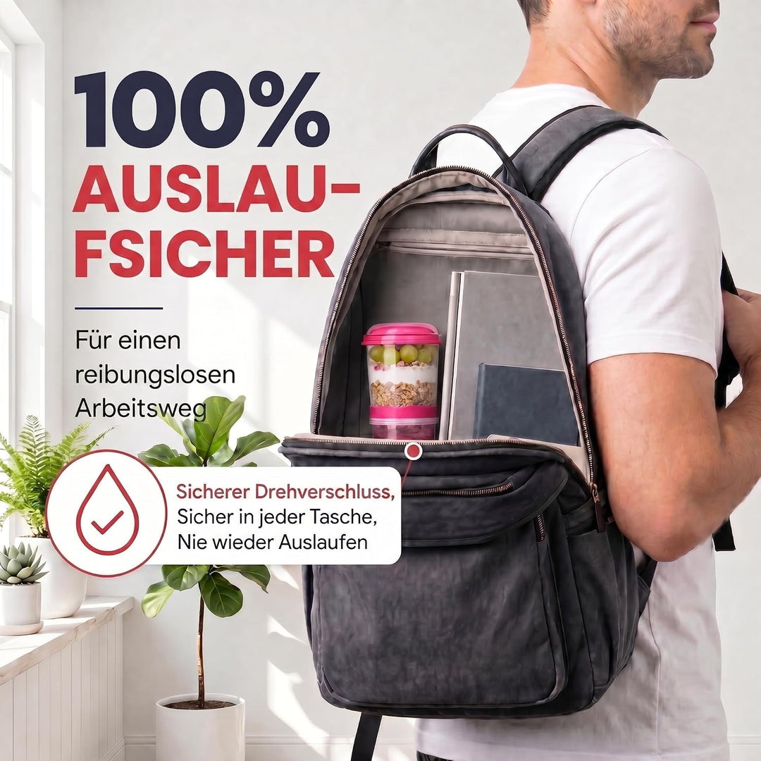 GOODS+GADGETS Müslibecher to Go Deluxe - Joghurt-Becher für unterwegs - Reise Lunchpot mit Löffel un